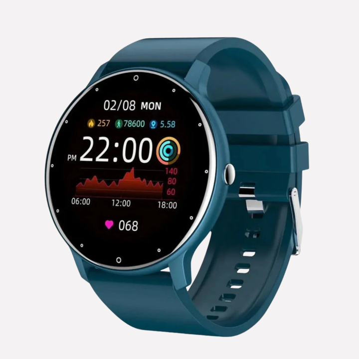 Digital unisex fitness watch tracking heart rate, blood oxygen, and activity levels for improved health.
