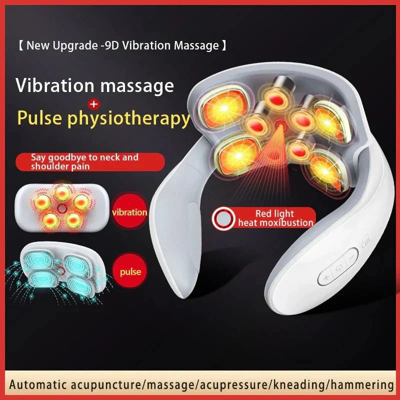 Experience stress relief & self-care with this unisex smart vibration & heat neck massager. Portable design.