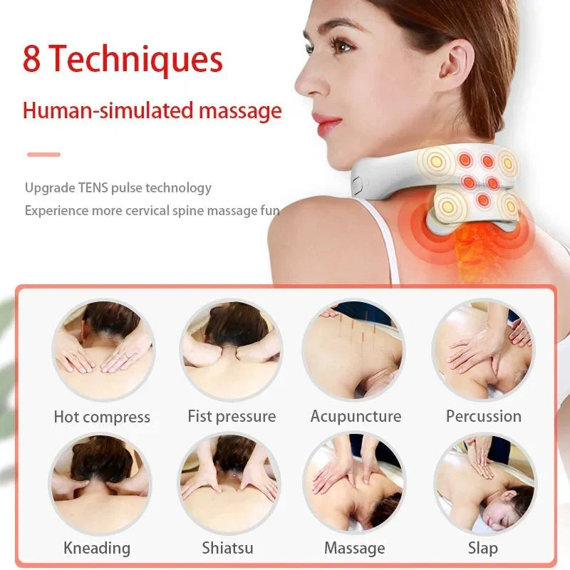 Compact, portable smart neck massager with soothing heat & vibration for on-the-go muscle therapy & relaxation.