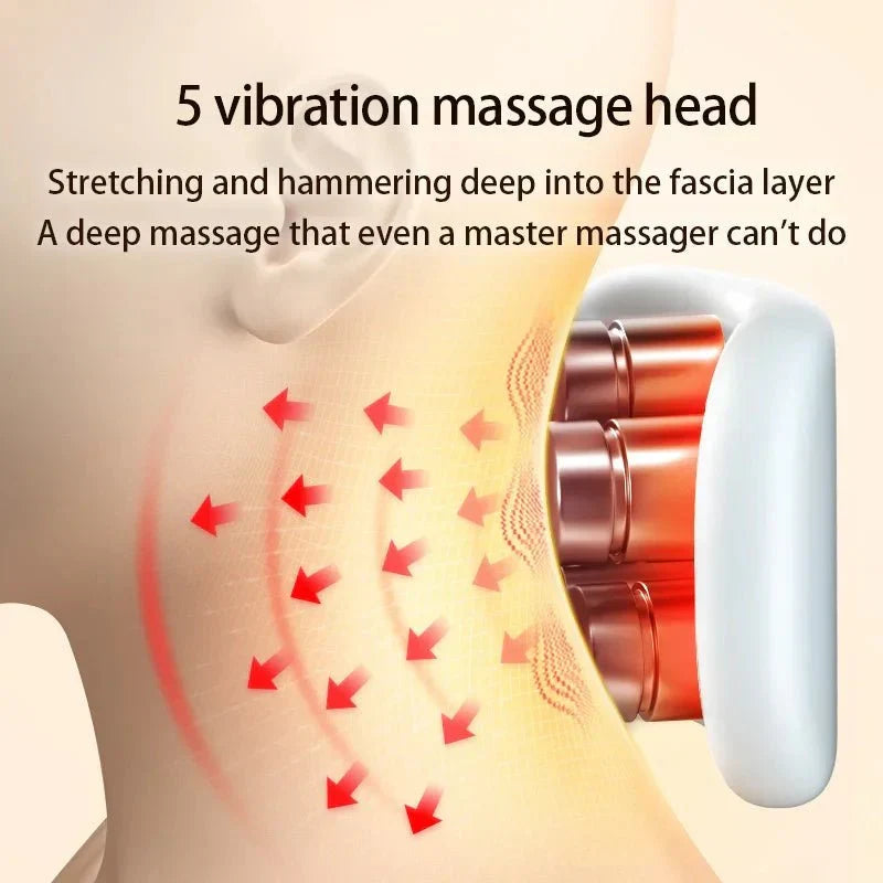 Smart shiatsu-style neck massager combines heat, vibration & pulse therapy for ultimate muscle pain relief.