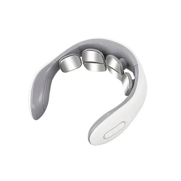 Rechargeable unisex smart neck massager with heat, vibration & pulse therapy for relaxation & pain relief.