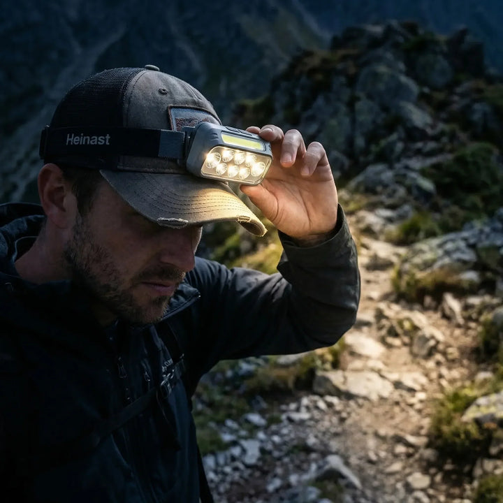 Unisex smart sensor clip-on headlamp for hands-free LED lighting. Great for outdoor camping, hiking & work.