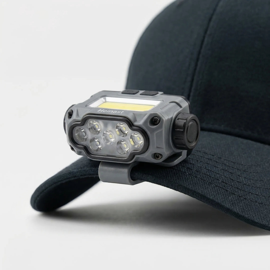 Compact USB-C rechargeable clip-on headlamp with smart sensor. Ideal LED work light for fishing & auto repair.