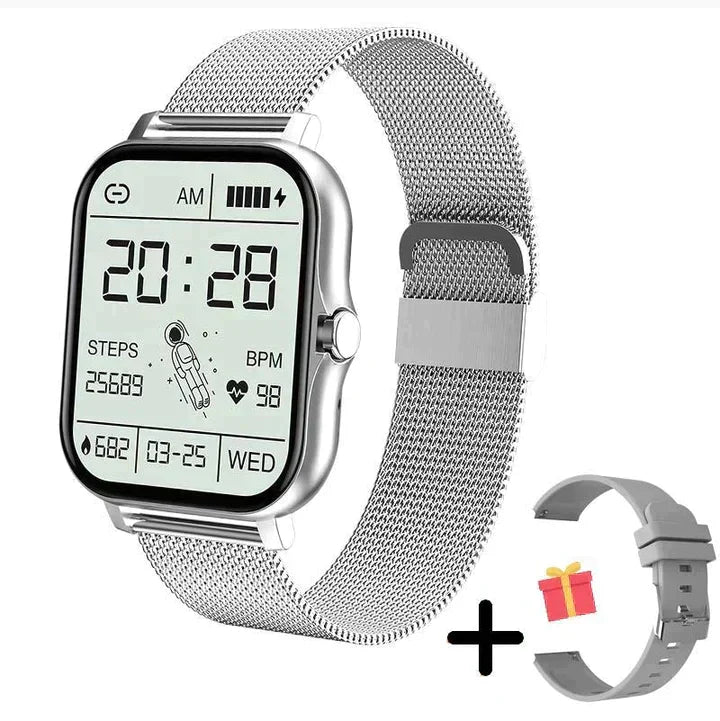 Stylish unisex smart watch & activity tracker. Features Bluetooth calling & comprehensive health monitoring. Wearable tech.