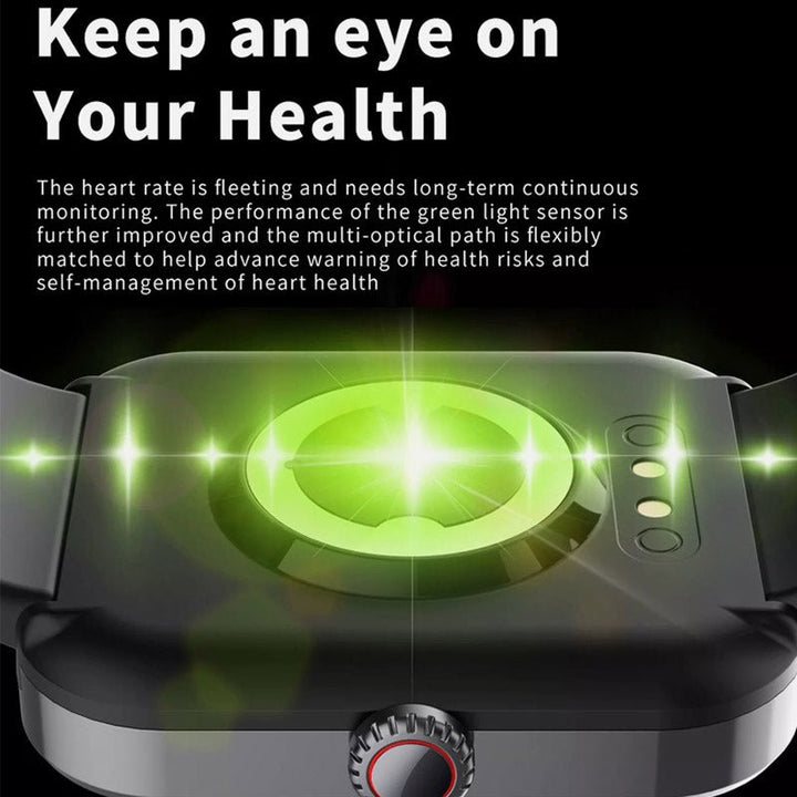 Sleek unisex smartwatch: non-invasive glucose, blood pressure, & sleep tracker. Wearable health tech.