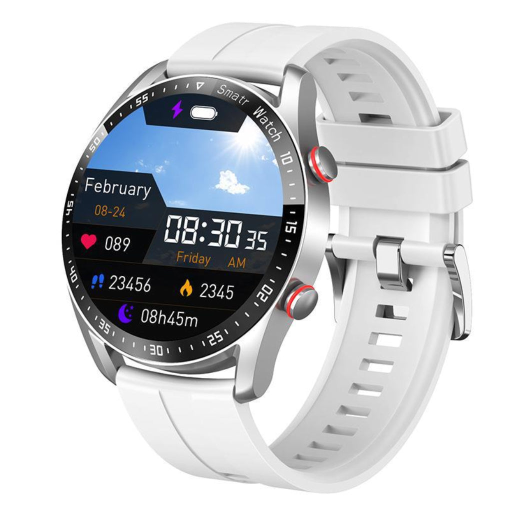 Modern digital fitness watch, a unisex activity tracker for steps, calories, and sports modes.