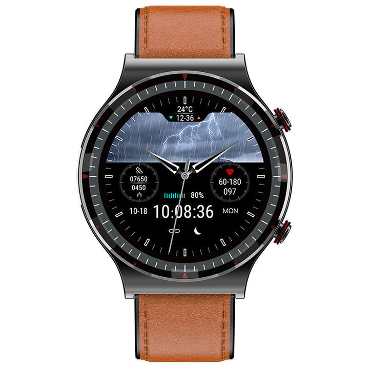 Fitness activity tracker: smart watch displaying steps, calories burned, and distance covered.