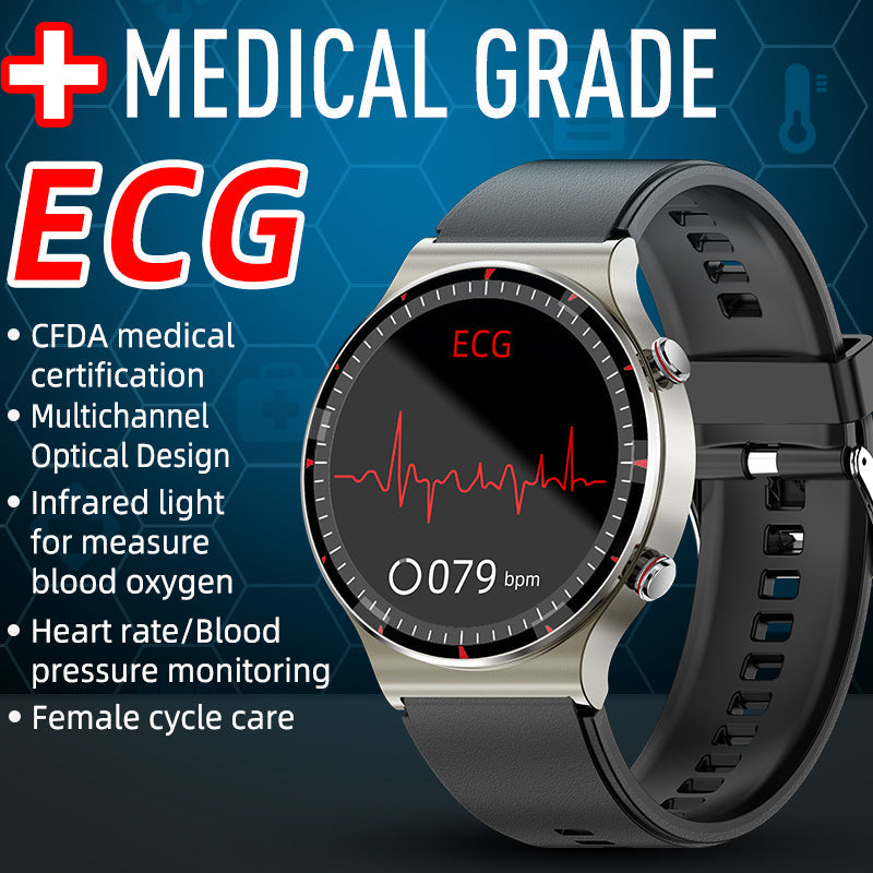 Advanced ECG monitor smartwatch, worn by an active individual during a workout session.