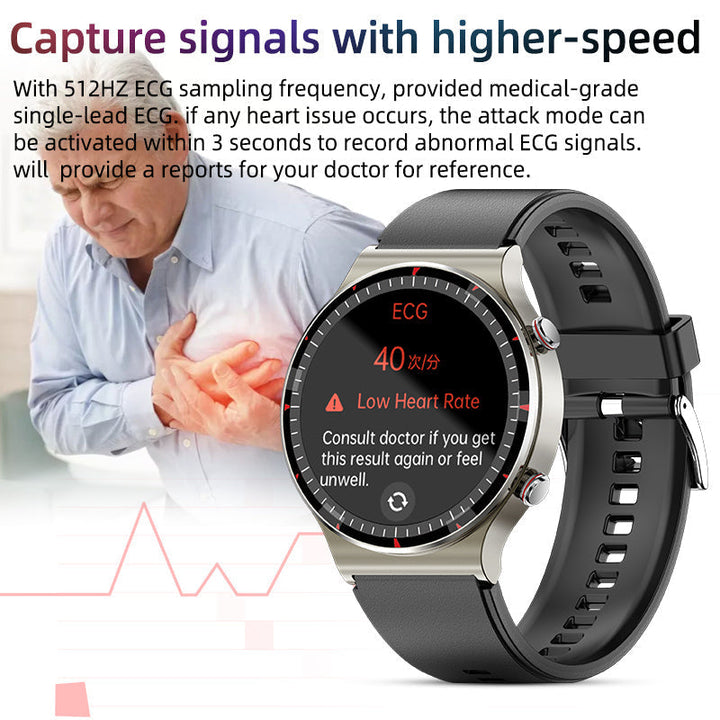 Durable sports watch, black strap, with integrated heart rate monitor & sleep tracking.