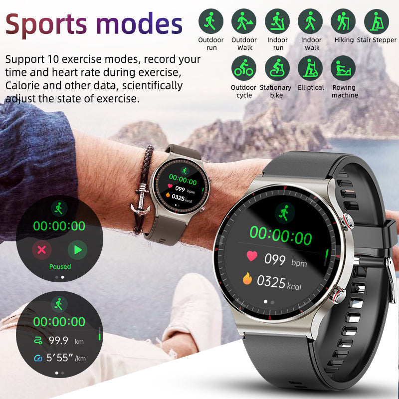 Close-up of smart watch screen showing a clear heart rate graph. Bluetooth enabled device.