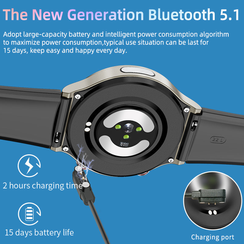 Unisex sports watch with advanced ECG monitor. Durable, black silicone strap for active use.