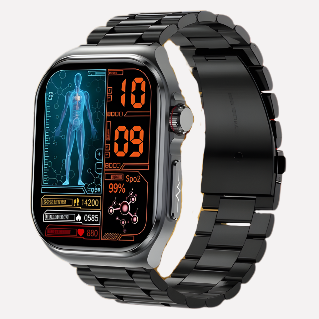 Wearable tech: water-resistant smartwatch with health and fitness tracking, compatible with Android & iOS.