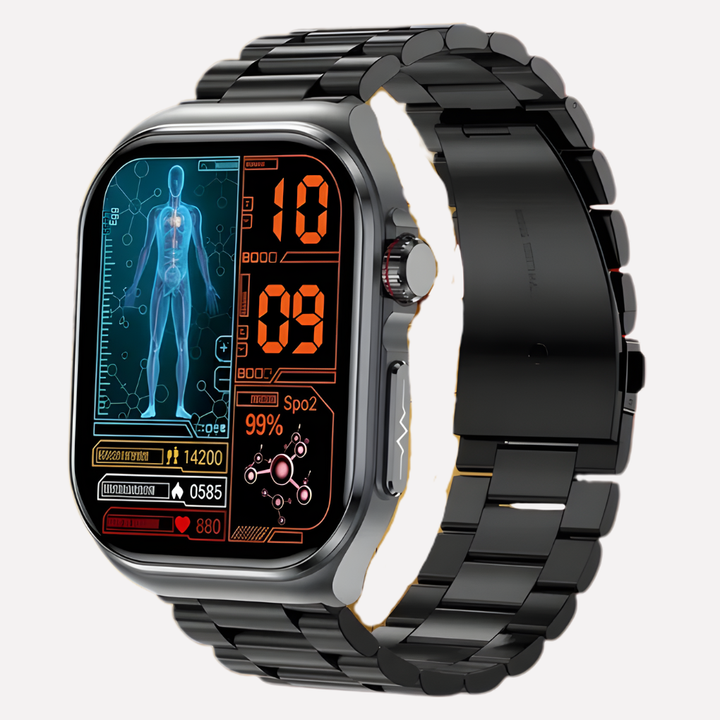 Wearable tech: water-resistant smartwatch with health and fitness tracking, compatible with Android & iOS.