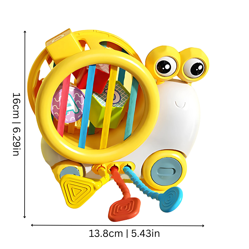 Montessori-inspired kids snail teether activity toy featuring soft silicone for soothing gums and engaging play.