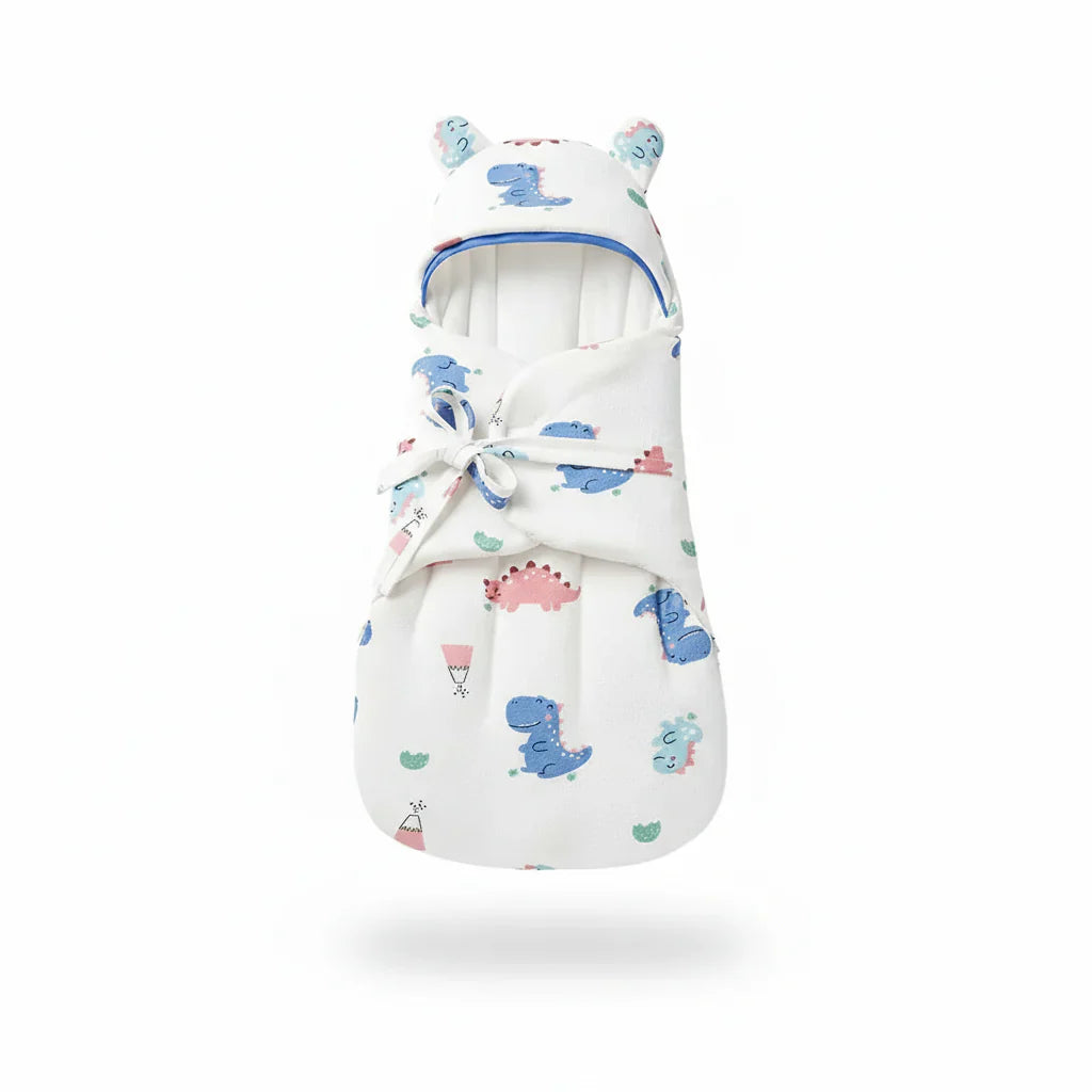 Close-up of SnuggleBear cotton baby swaddle, showing texture ideal for infant sleep and comfort
