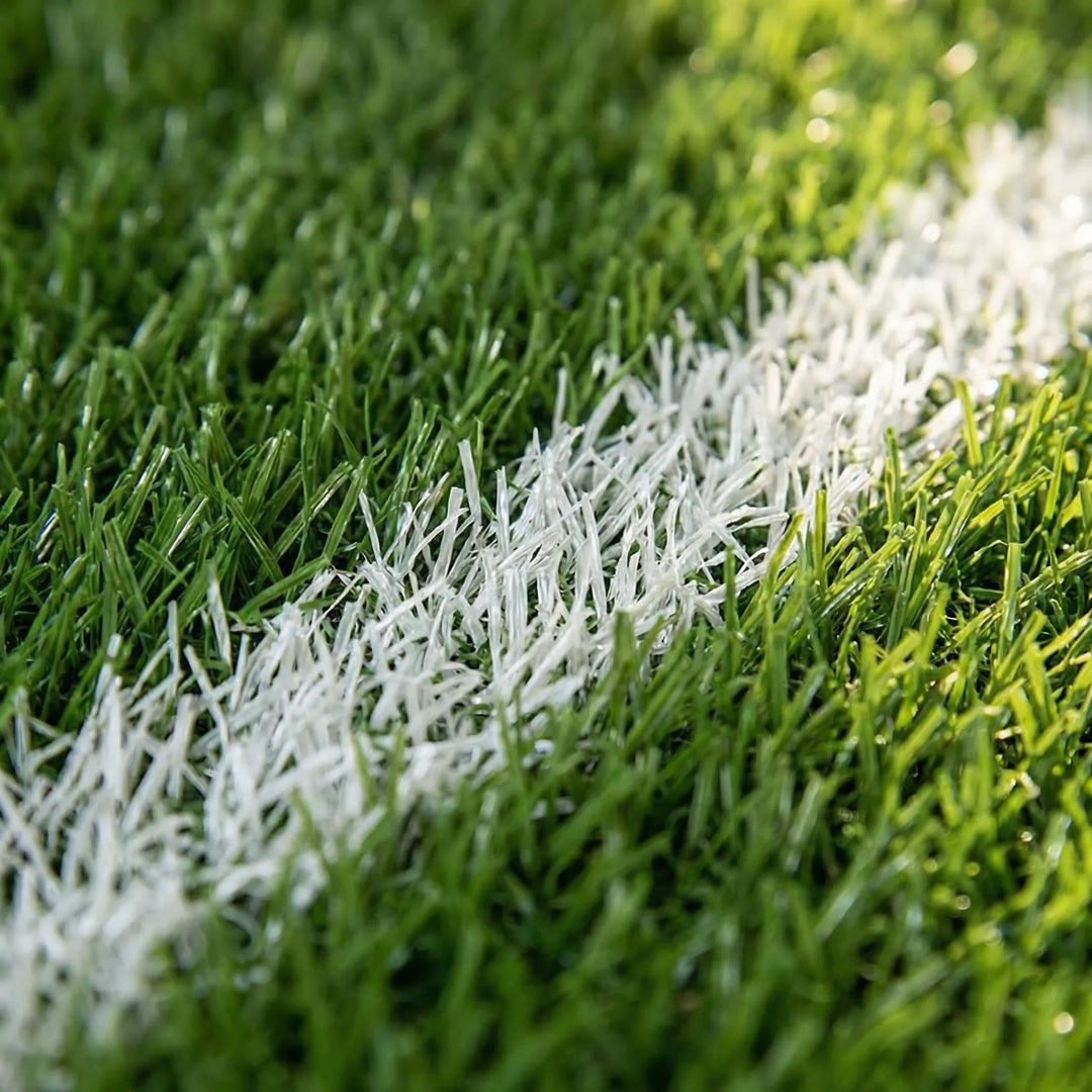 Green soccer field area rug, a washable & non-slip sports decor statement piece for a game room or play space.