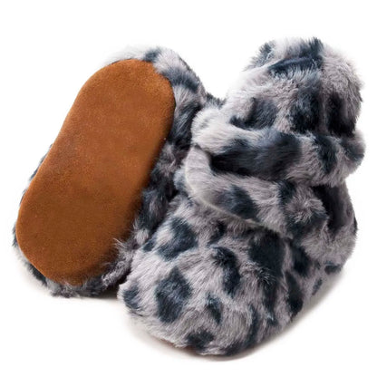 Infant footwear: unisex soft fluff baby booties, anti-slip, comfortable cotton for newborns.