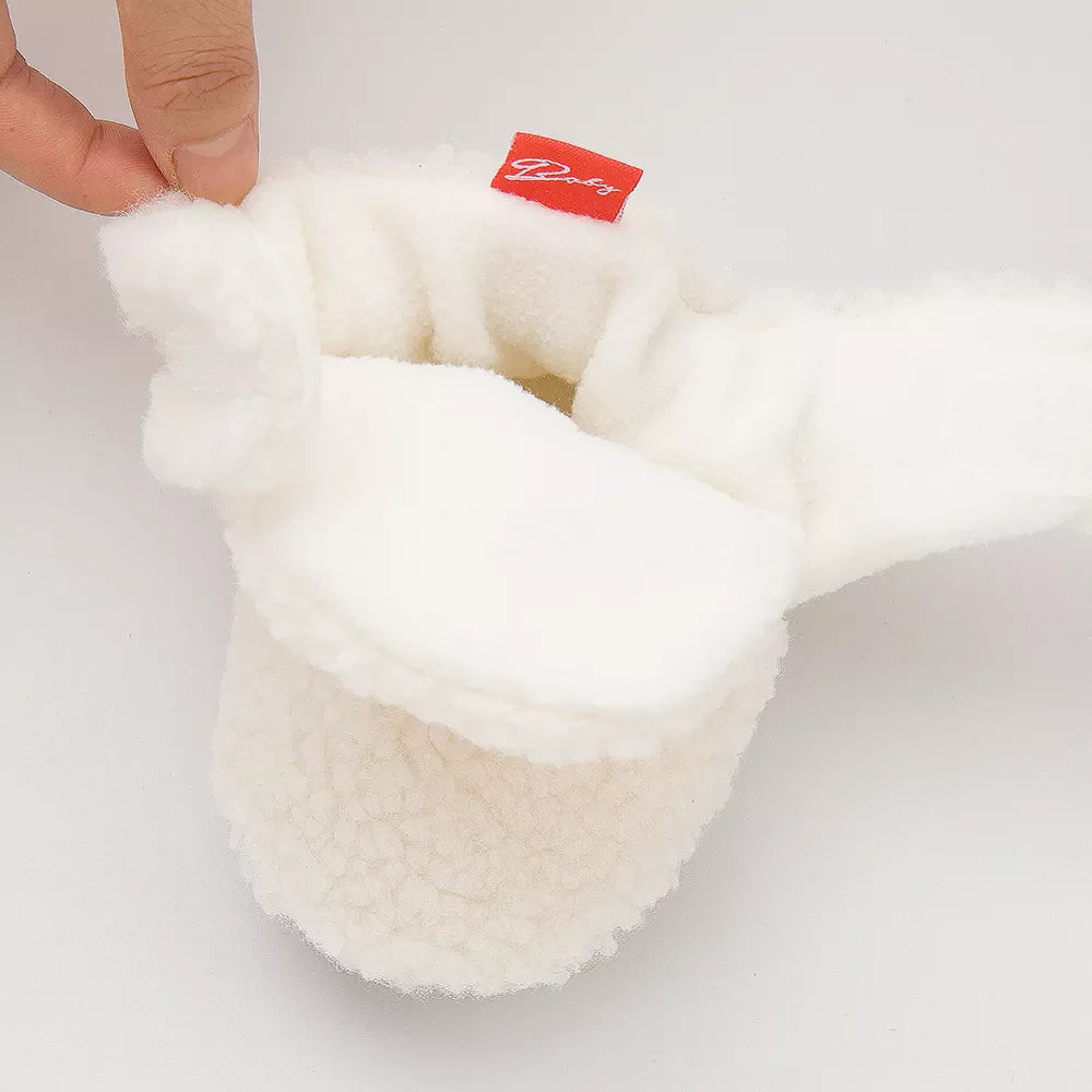 Infant soft shoes, unisex fluffy booties, anti-slip, cozy first walkers, cotton material.