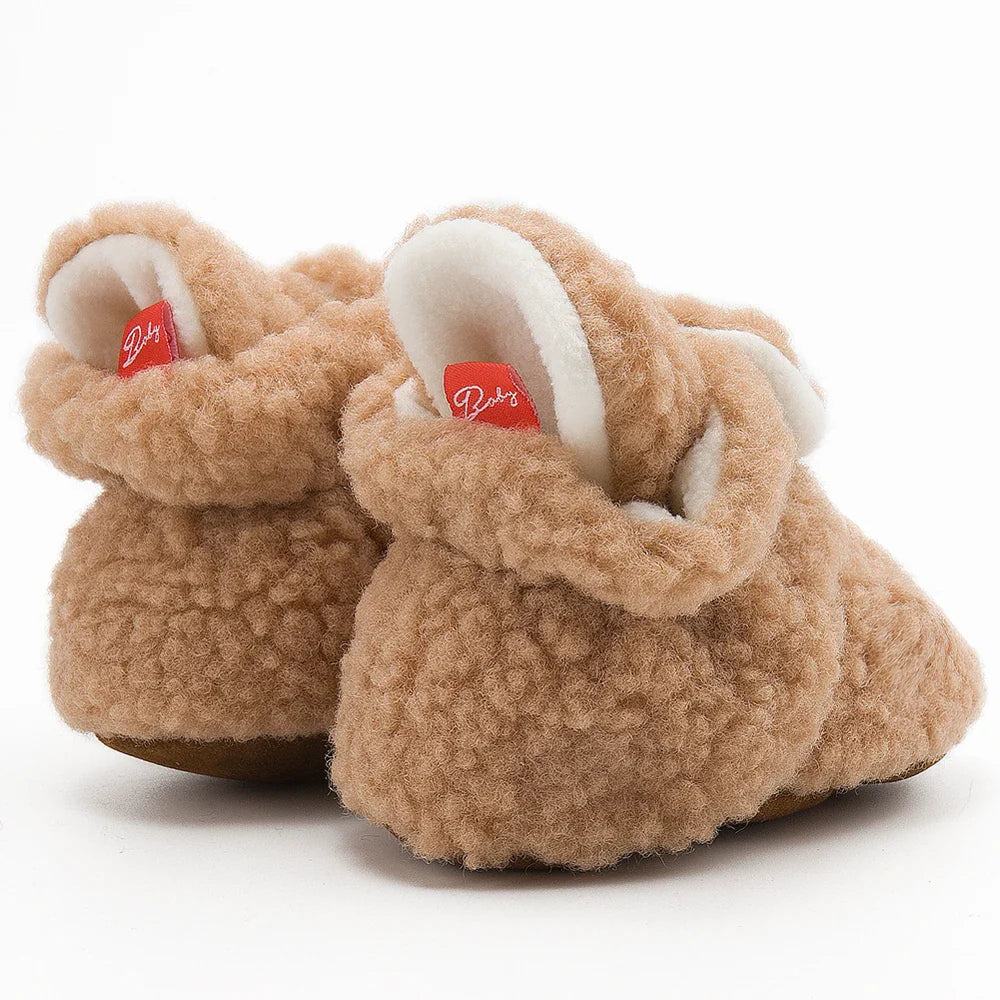 Unisex infant footwear: soft fluff baby booties, anti-slip, warm cotton, cozy first walkers.