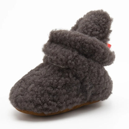 Pair of newborn soft cotton baby booties, unisex design with hook and loop closure, anti-slip.