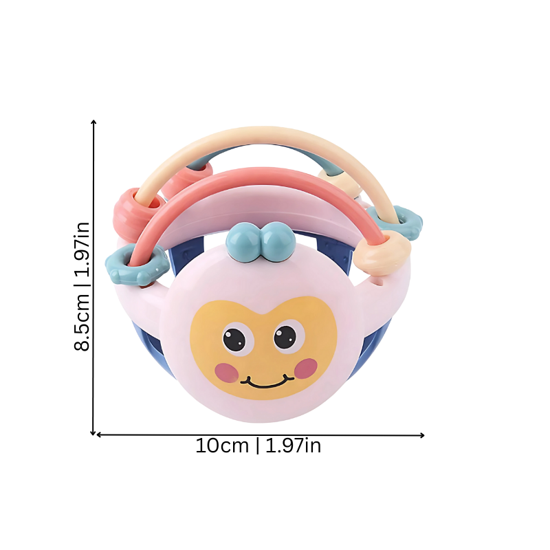 Close-up of soft silicone infant toy teether designed for baby's motor skills & gum relief