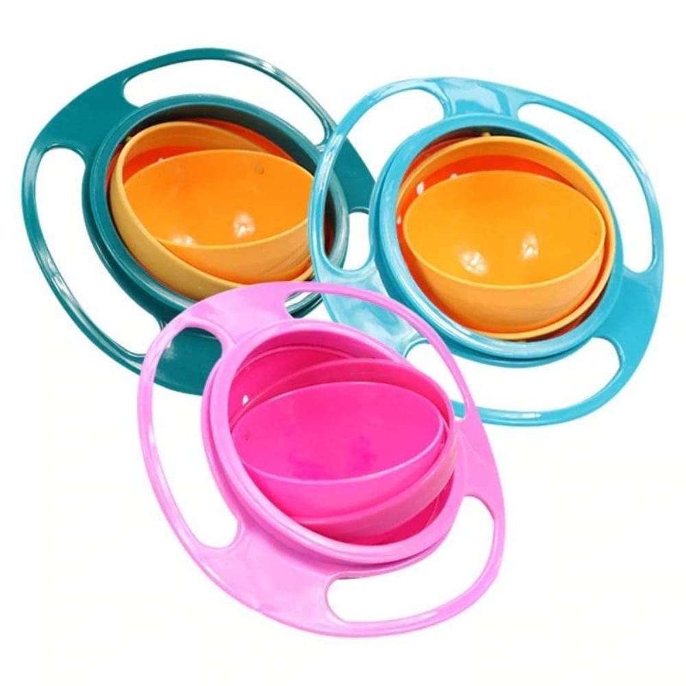 Set of four colorful spill-proof gyro bowls for kids, non-toxic and durable