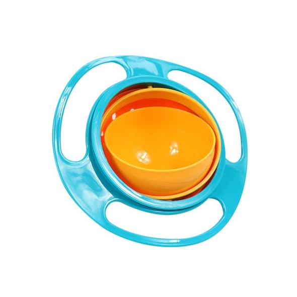 Pink spill-proof 360 rotating gyro bowl with handles, ideal for young children