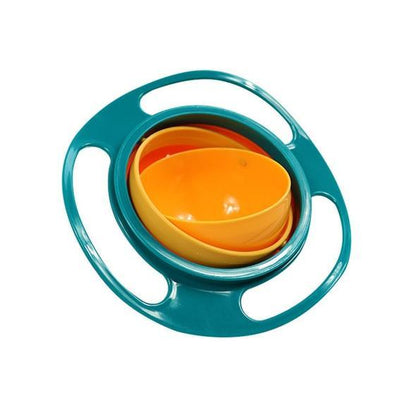 Mealtime solution: a blue spill-proof gyro bowl preventing food spills for babies