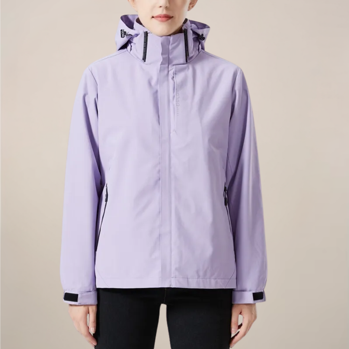 Unisex windbreaker jacket on a model outdoors, showcasing its versatile & weather-ready design for light conditions.