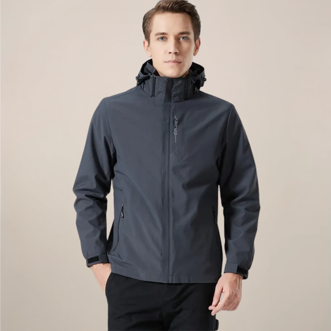 Back view of a stylish unisex windbreaker jacket, ideal casual outerwear for spring, autumn, & versatile layering.