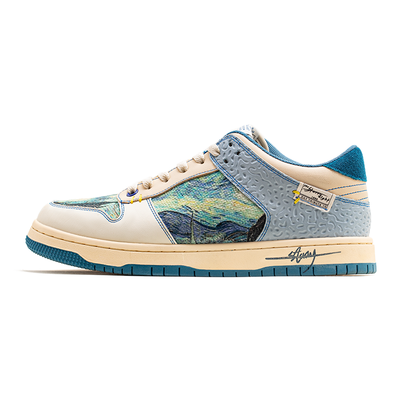 Unisex Starry Night sneakers. Van Gogh inspired artistic shoes with comfort sole for urban style.
