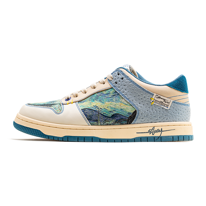 Unisex Starry Night sneakers. Van Gogh inspired artistic shoes with comfort sole for urban style.