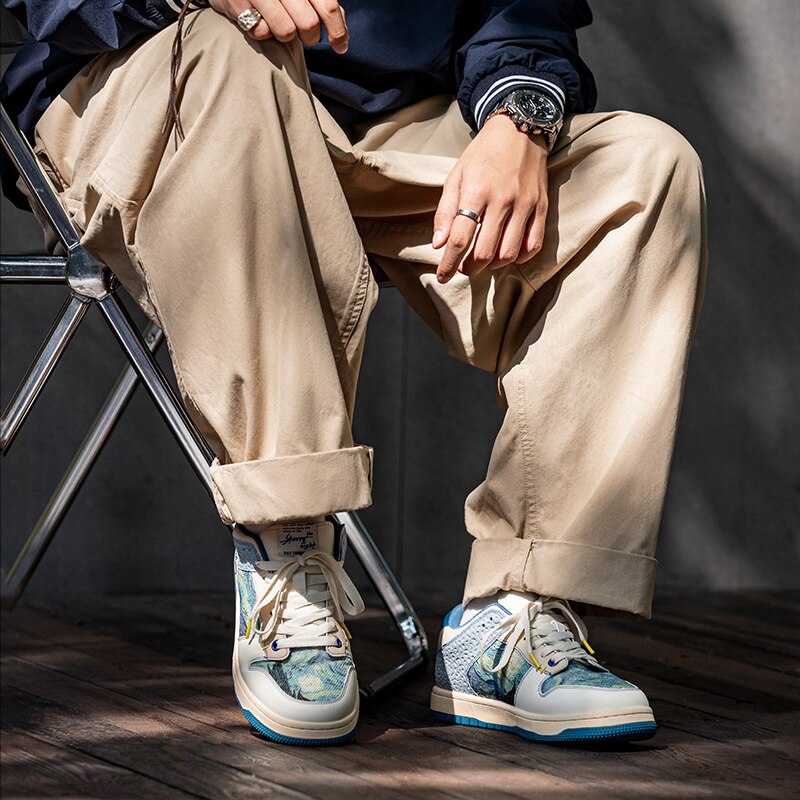 Comfortable Starry Night unisex sneakers. Artistic casual shoes with Van Gogh inspired design for everyday.