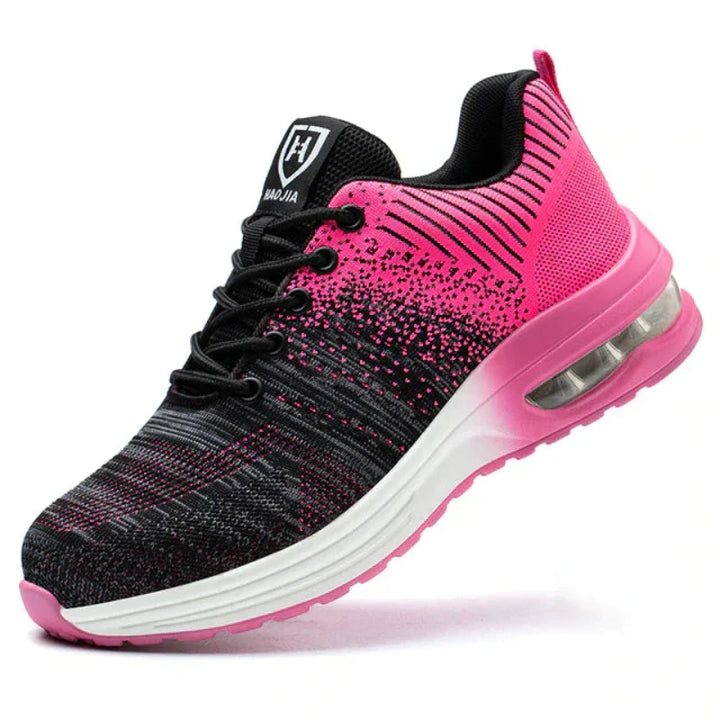 Unisex steel toe safety sneakers with air cushion comfort for demanding work environments.