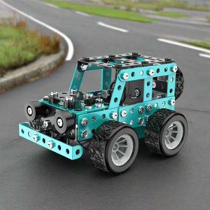 Educational metal building set, STEM vehicle model for hands-on learning