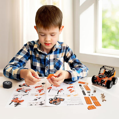Metal assembly vehicle, STEM building set, promotes spatial reasoning