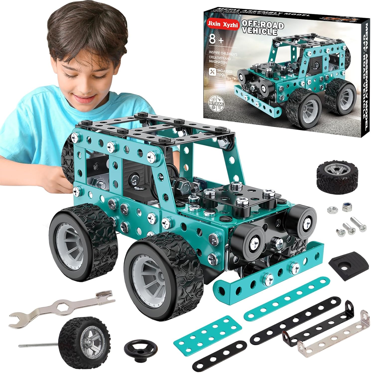 Metal construction STEM kit, assembly vehicle, engaging and intellectually stimulating