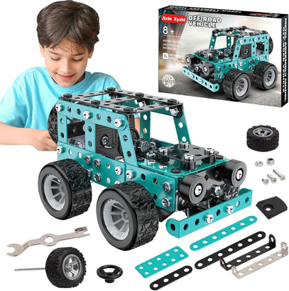 Metal construction STEM kit, assembly vehicle, engaging and intellectually stimulating