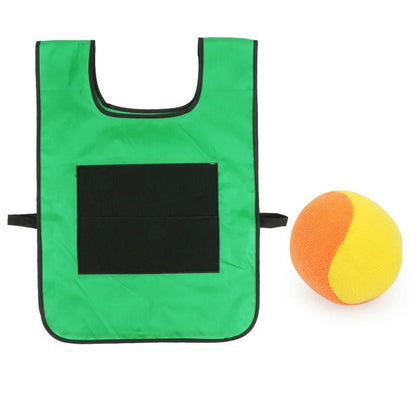 Kids playing Sticky Vest Throw & Catch Game, active family fun outdoor, colorful sports toy
