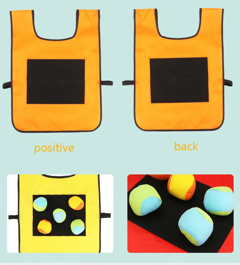 Portable Sticky Vest Game Set with two vests and multiple soft balls, travel-friendly design