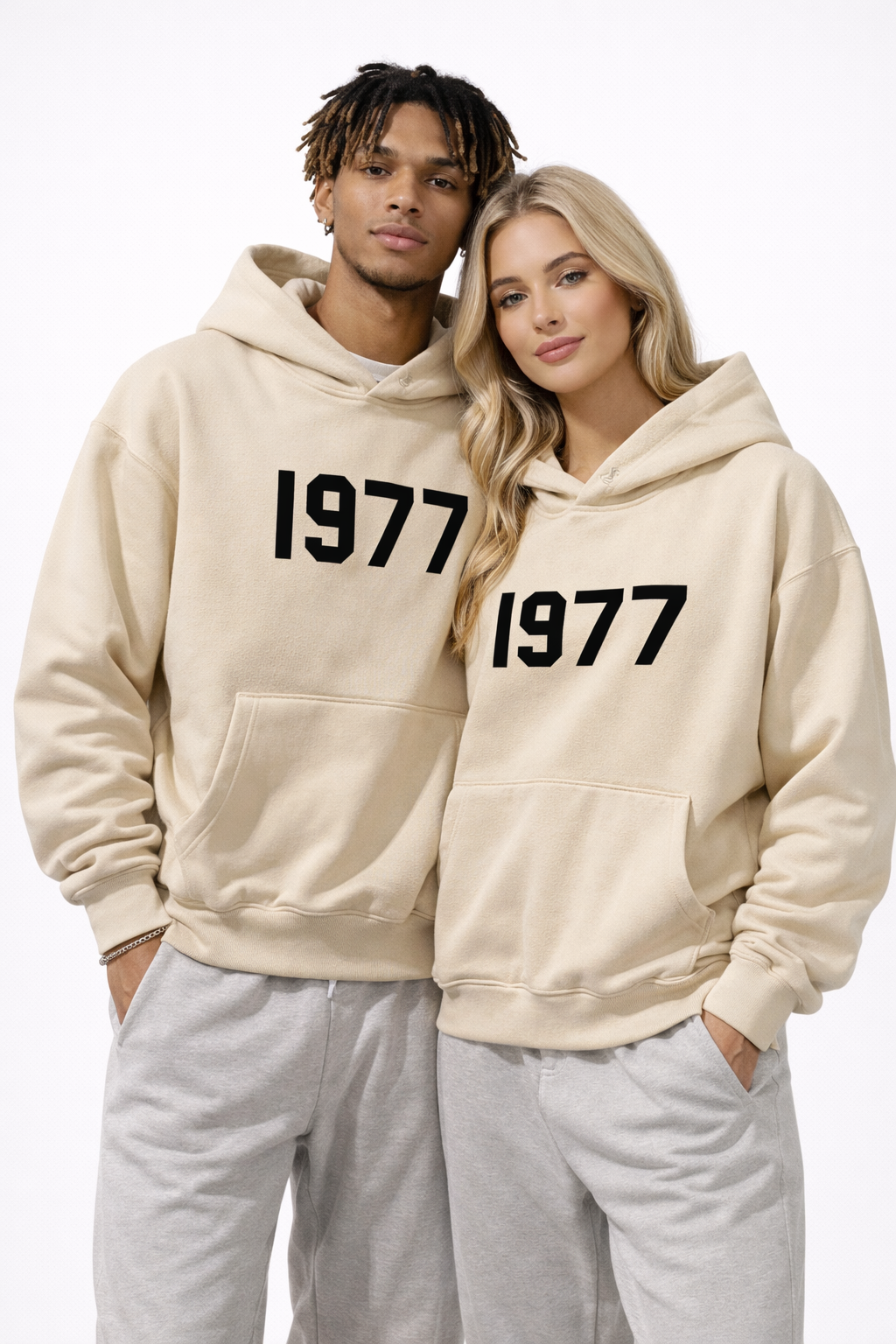 Unisex streetwear hoodie with raglan sleeves, vintage 1977 print & kangaroo pocket.