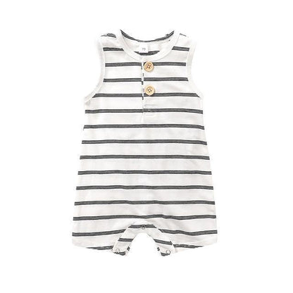 Cute unisex baby romper with stripes, comfortable sleeveless design for summer infant wear.