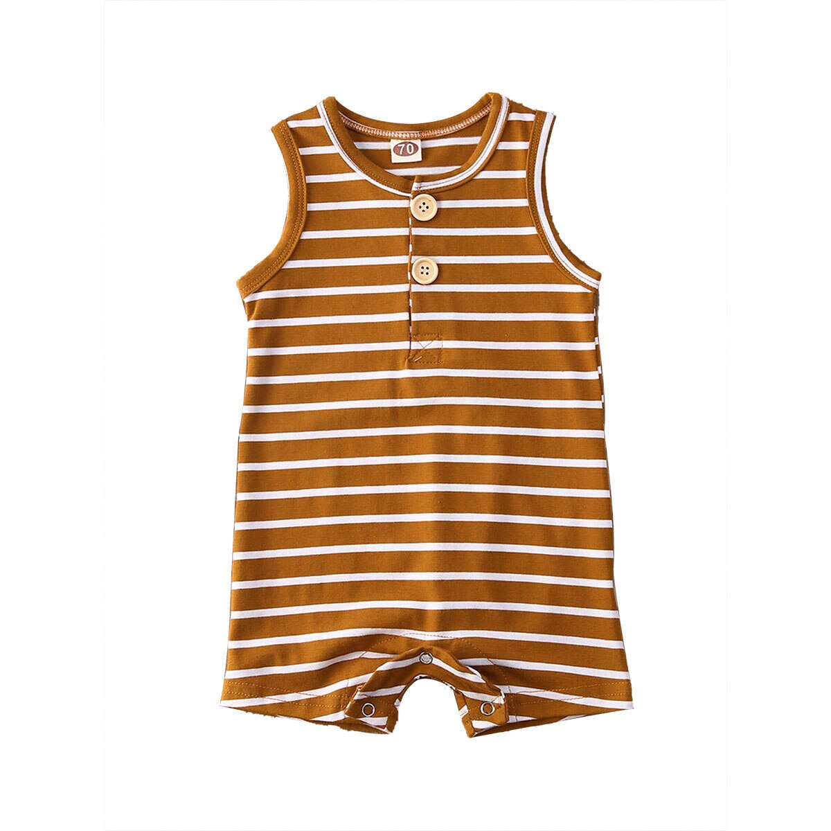 Striped cotton blend baby jumpsuit, unisex and sleeveless, featuring easy snap closure for newborns.