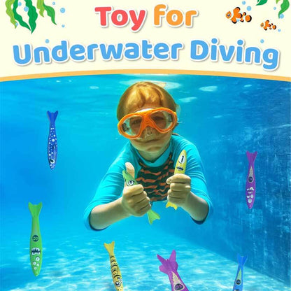 Kids diving for colorful torpedoes, swimming pool toy set for summer fun activities