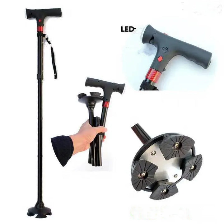 SureStep walking cane with LED light & ergonomic T-grip, providing essential mobility aid for seniors' safety.
