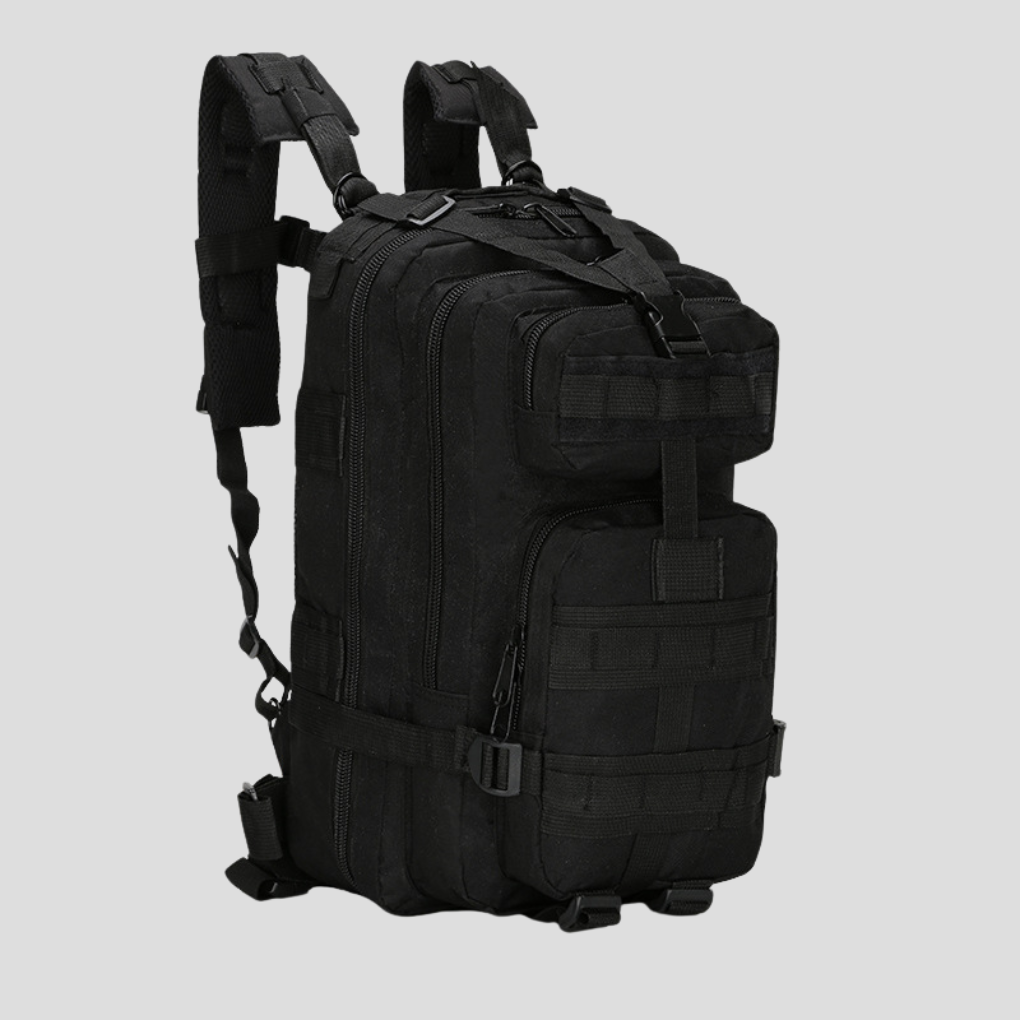 Adventure-ready unisex tactical backpack, features MOLLE webbing for gear, great for travel, hiking, and utility.