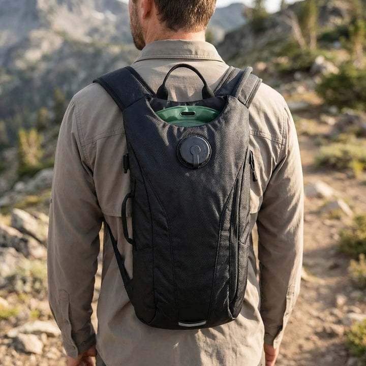 Unisex tactical hydration pack with 3L water bladder for hiking, cycling, and outdoor adventures.
