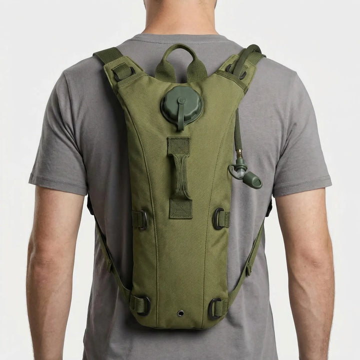 Unisex tactical hydration backpack, 3L water bladder, ideal for hiking, running, and cycling.