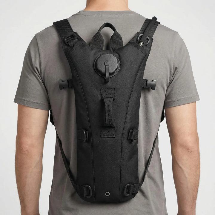 Adventure-ready tactical hydration pack with 3L bladder. Essential gear for outdoor activities.