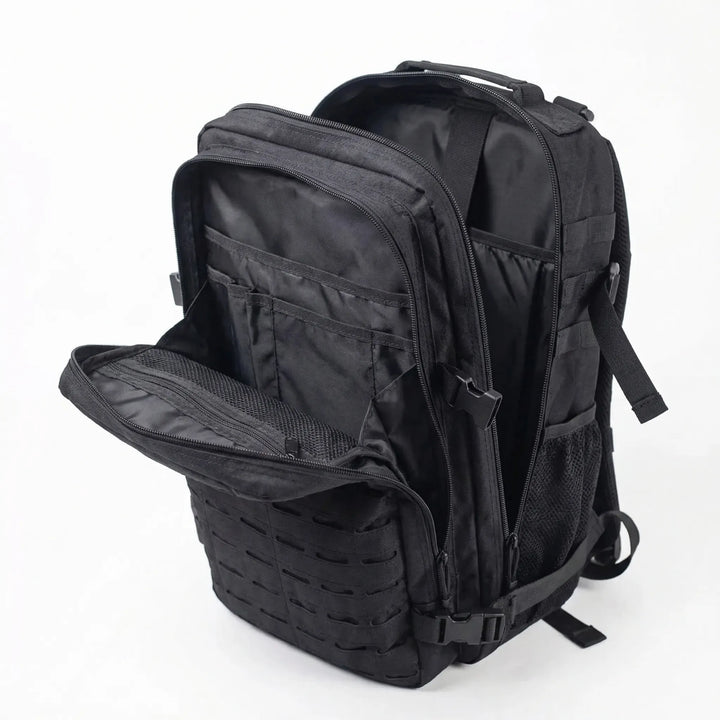 Large hiking pack, a rugged MOLLE bag for outdoor gear & extensive travel, unisex design.